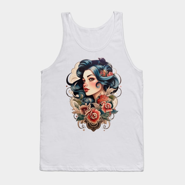 beautiful woman with flowers Tank Top by javierparra